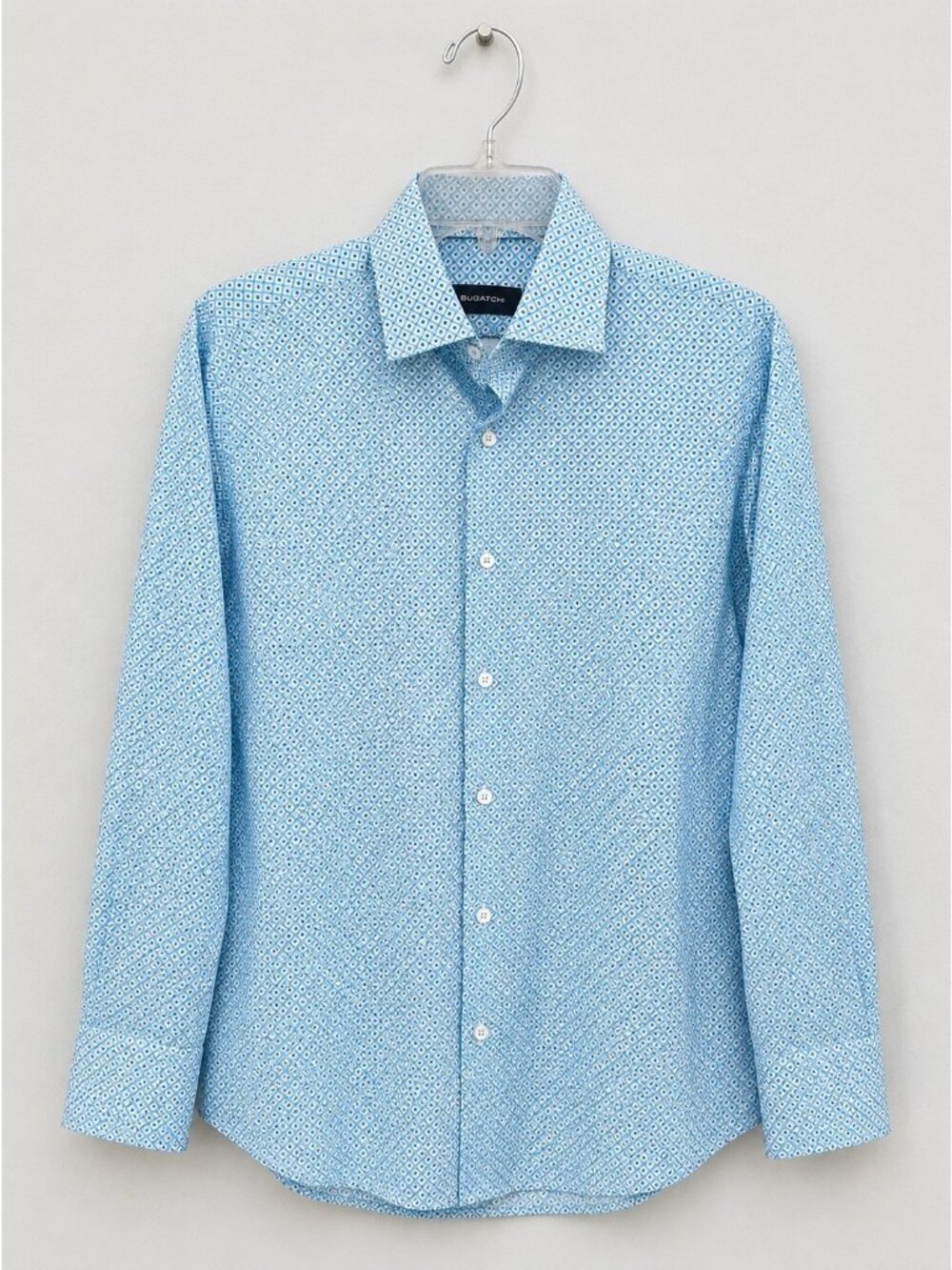 Bugatchi Mens 14.5"x 32/33 Comfort Stretch Long Sleeve Geometric Button Shirt